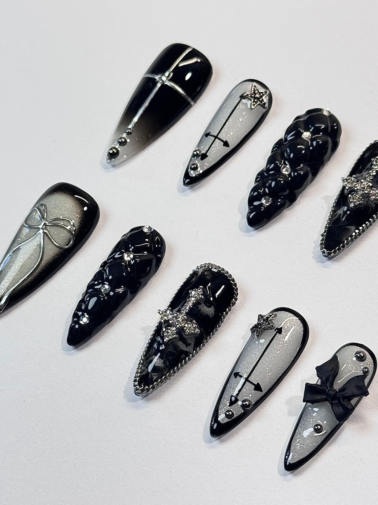 Gothic Doll – Black & White Charm Press-On Nails