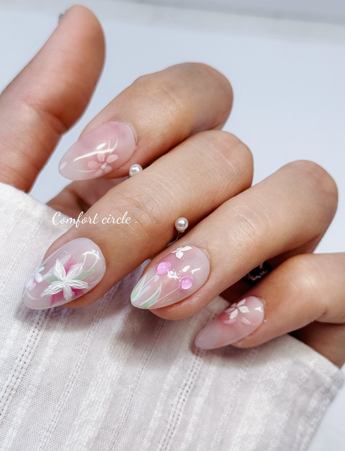 Blossom Garden Hand-Painted Floral Press-On Nails