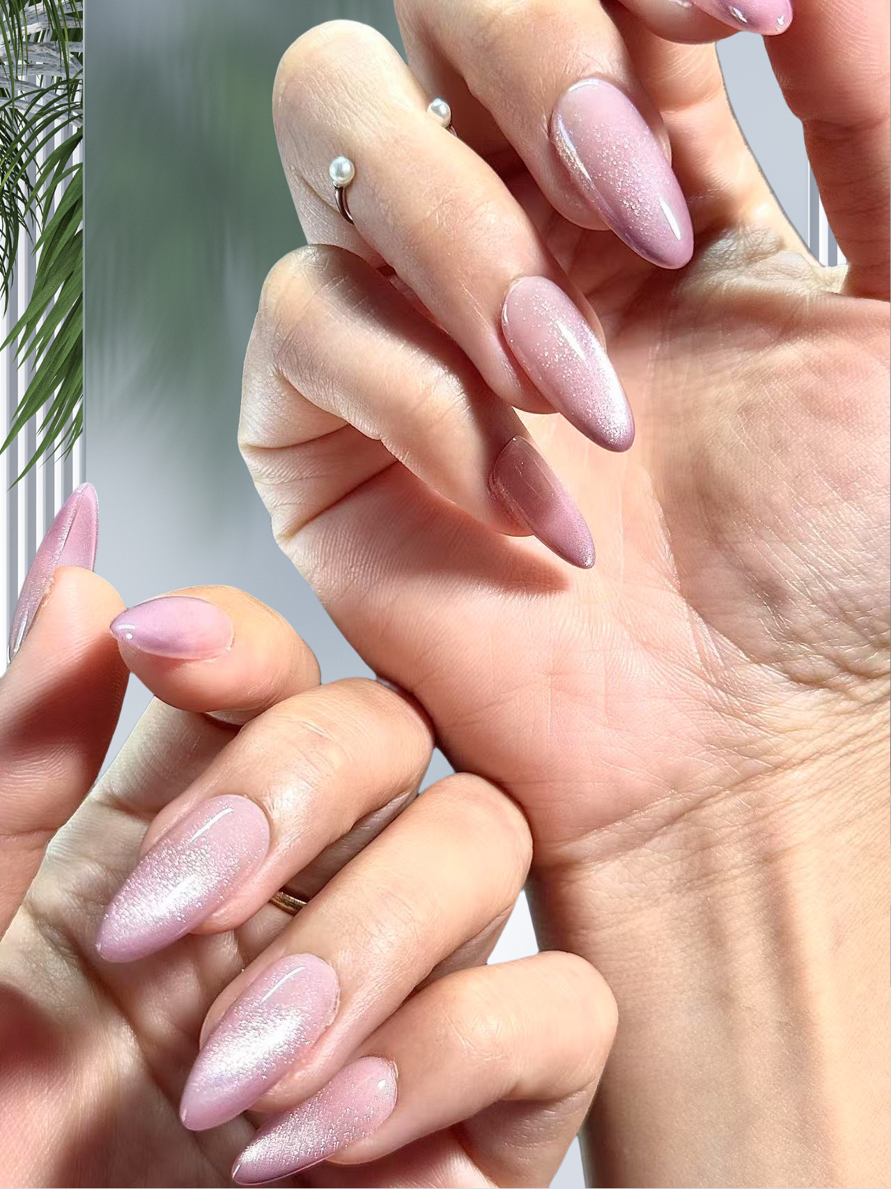 Iridescent Pink Cat Eye Press-On Nails – Glazed Almond Shape Set