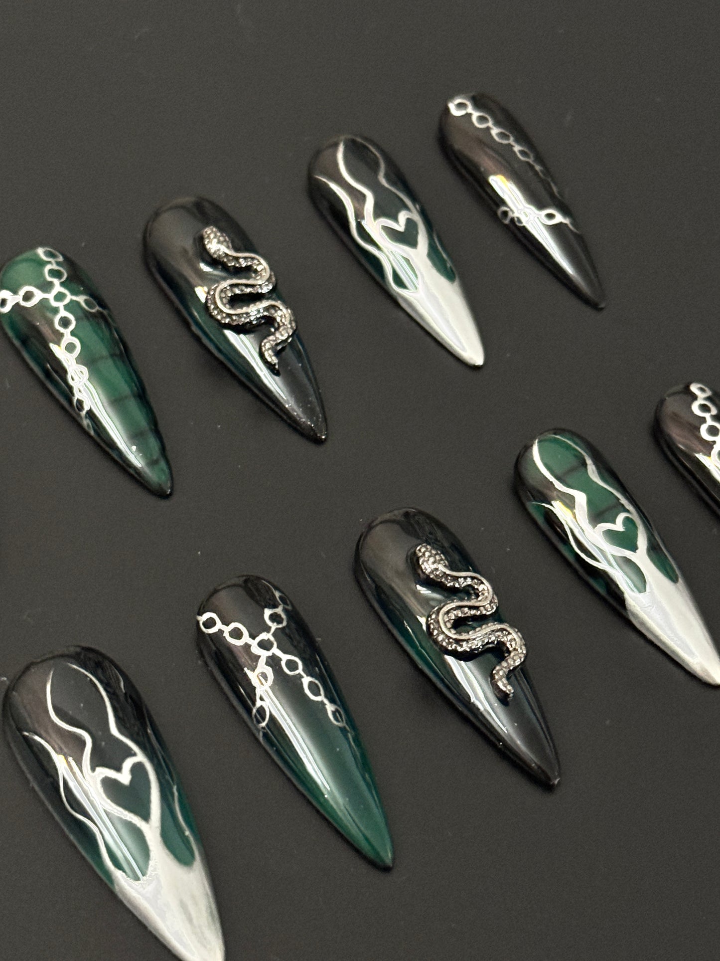 Emerald Chrome Snake Stiletto Press-On Nails