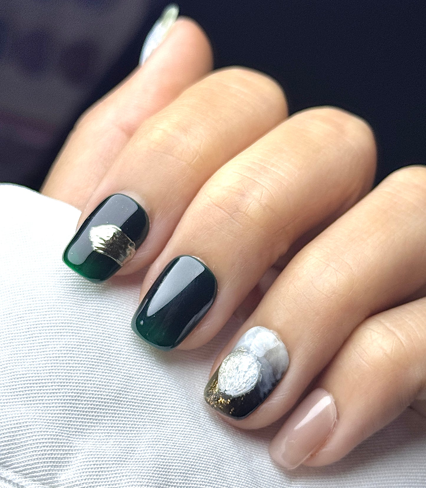 Emerald Eclipse Marble Press-On Nails