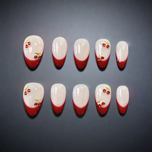 Cherry Kiss – Short Almond Press-On Nails