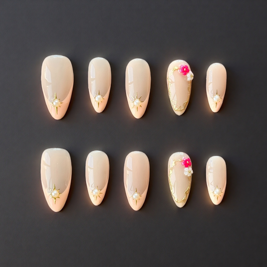 Blossom Pearl – Nude Pink Floral Press-On Nails
