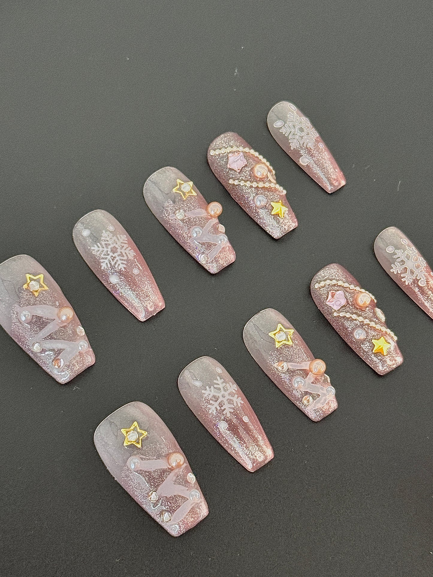 Pink Snowflake & Pearl Winter Wonderland Press-On Nails