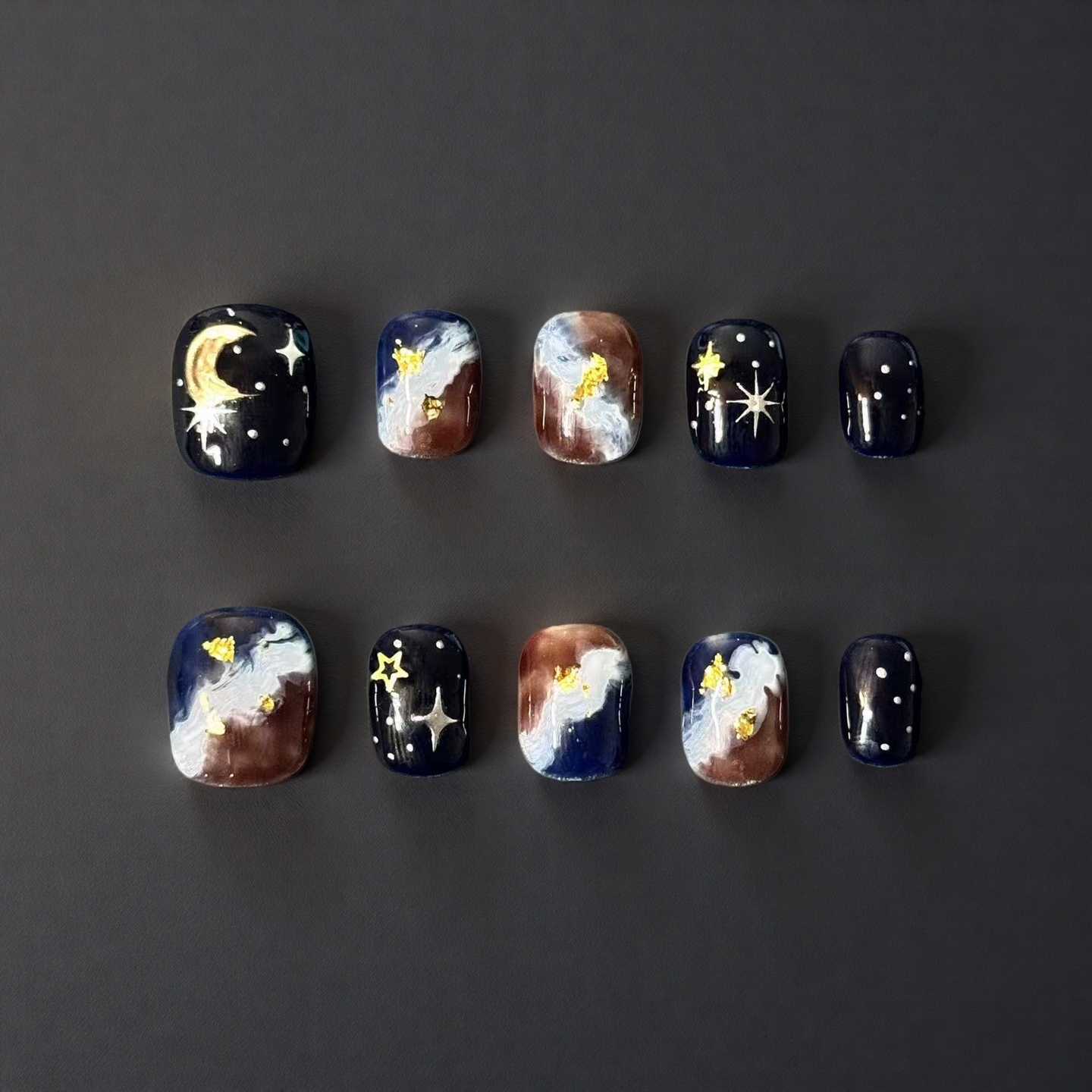 Midnight Galaxy – Deep Blue Star Press-On Nails