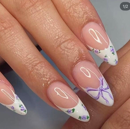 Lavender Ditsy Floral French Tips – Spring-Inspired Press-On Nails