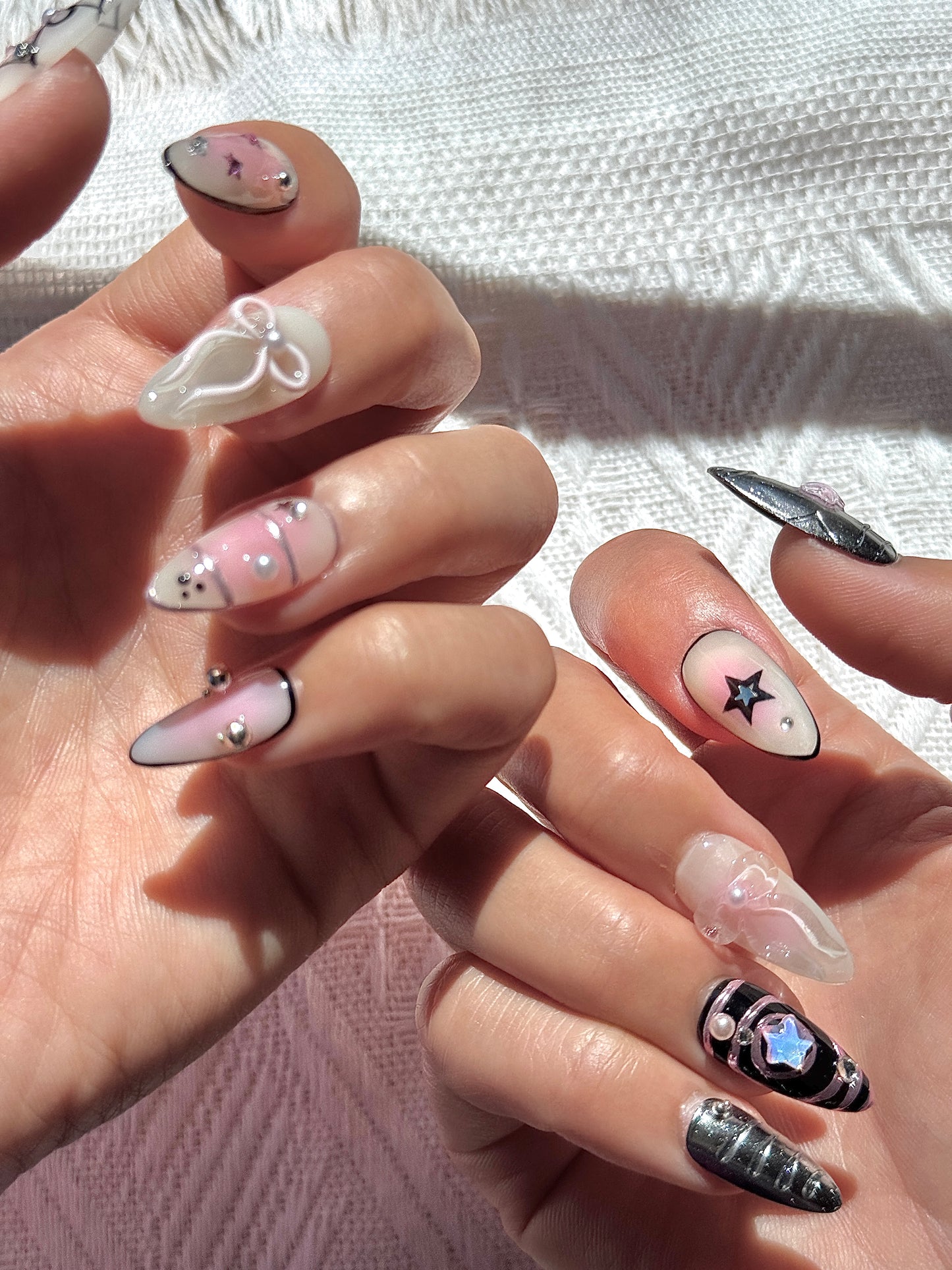 Pink & Silver Starry Bow Nail Art Set