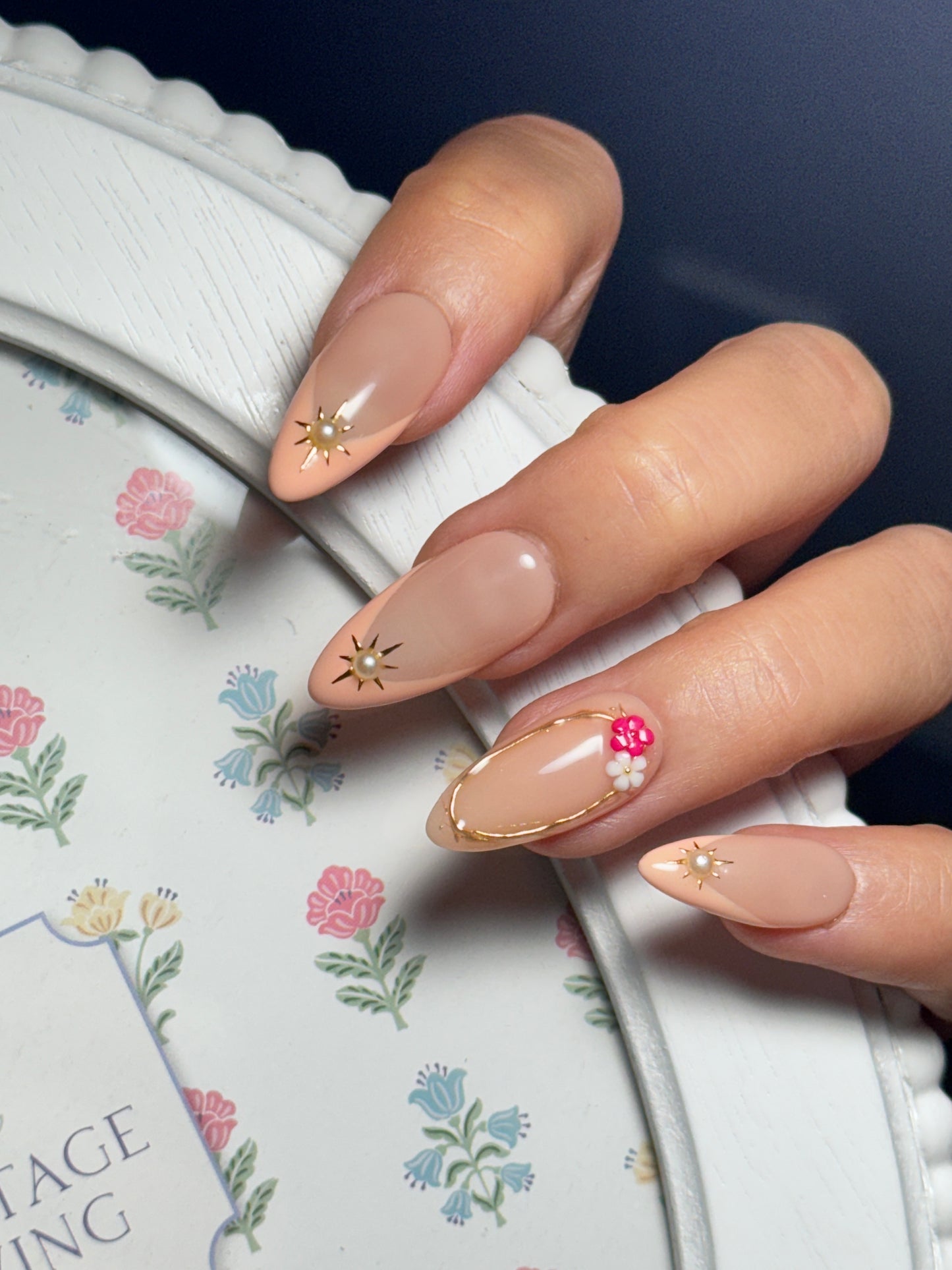 Blossom Pearl – Nude Pink Floral Press-On Nails