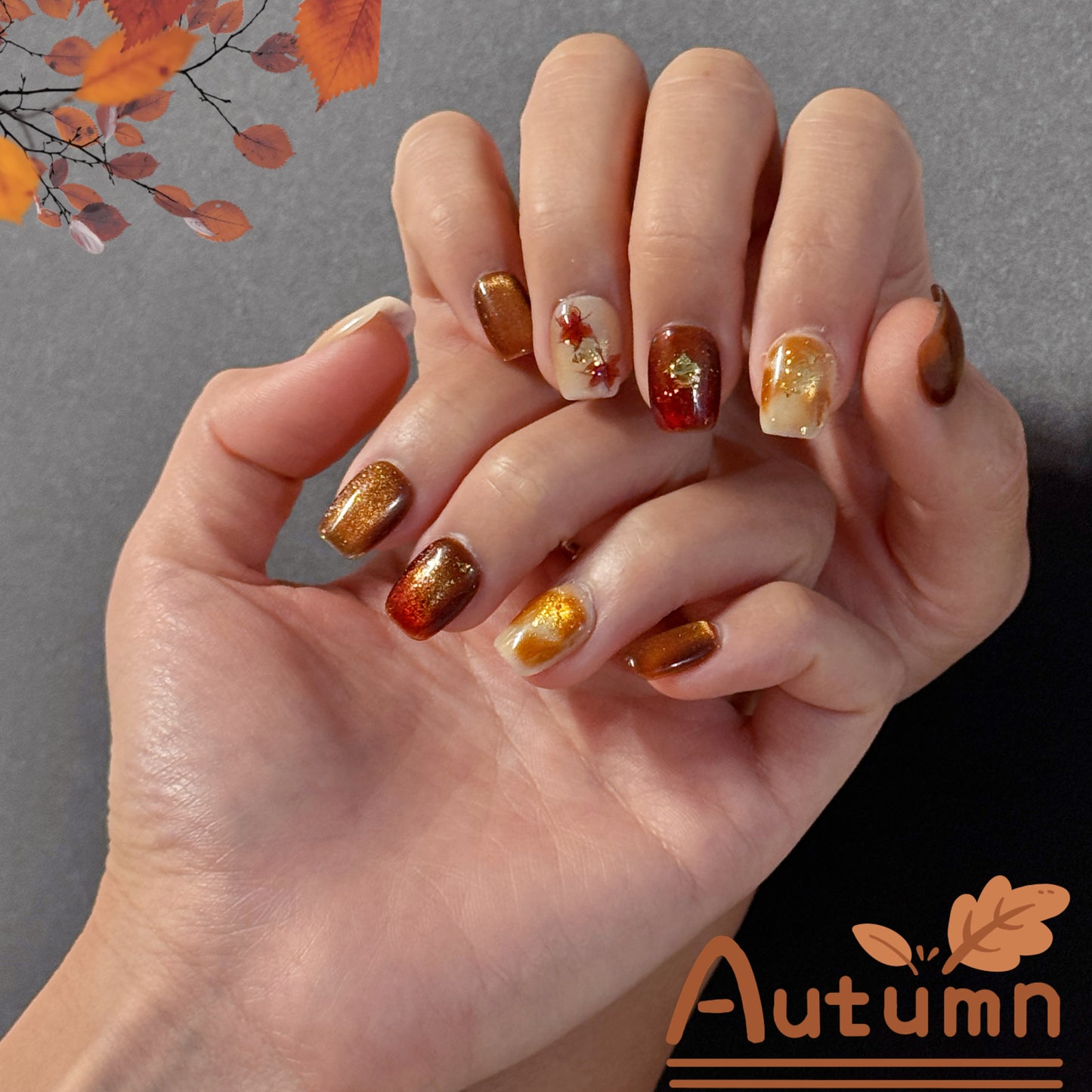 Autumn Glow – Maple Leaf Amber Press-On Nails