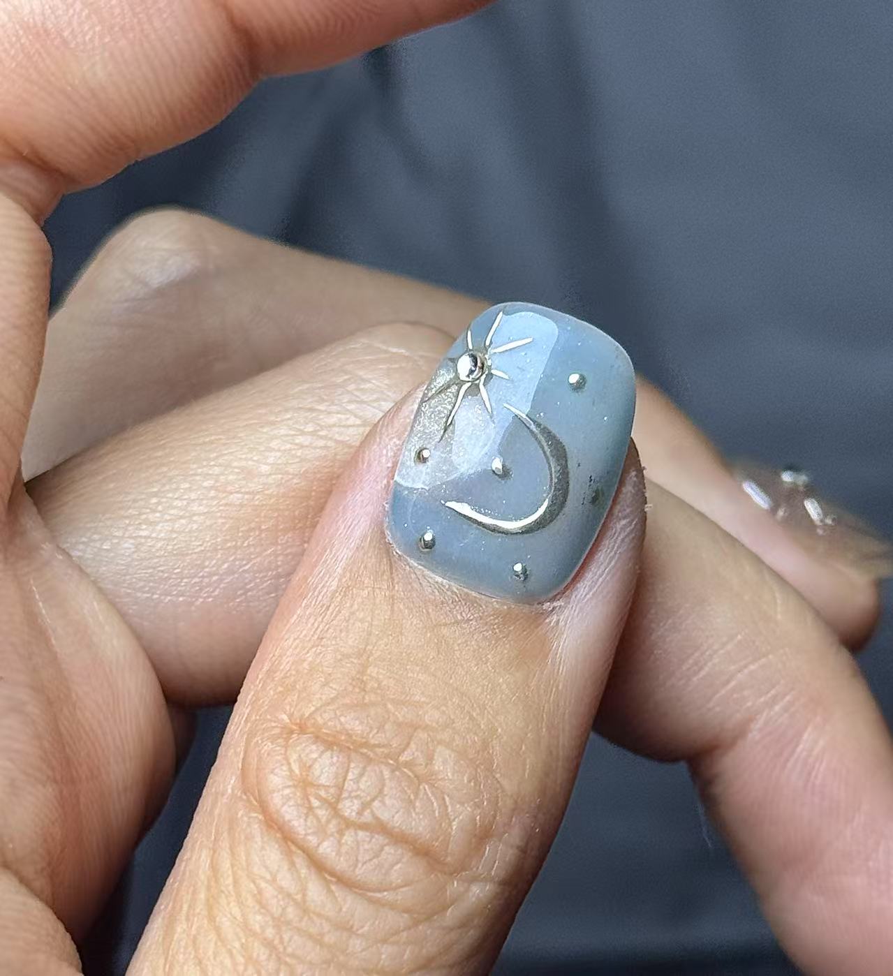 Moonlight Mist – Neutral & Blue Marble Nail Set