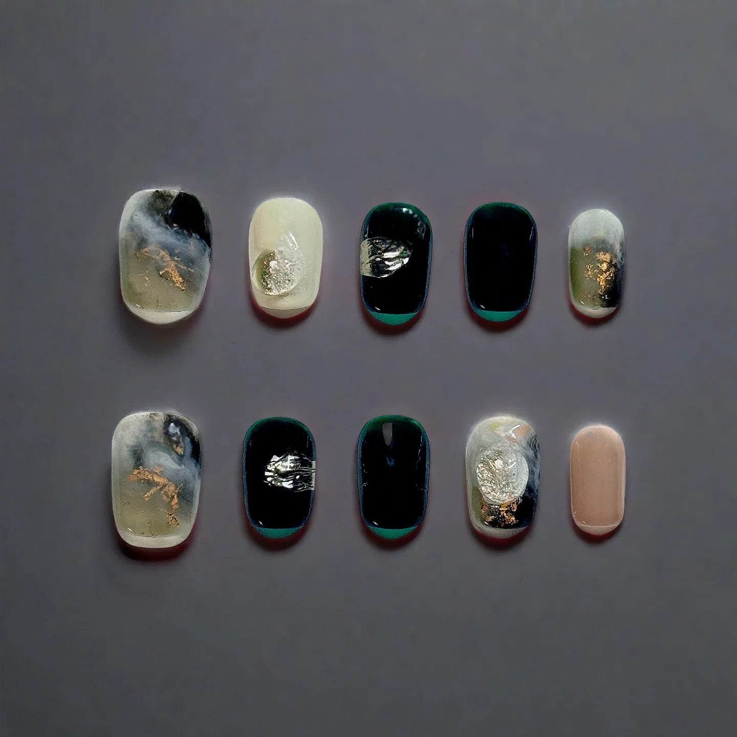 Emerald Eclipse Marble Press-On Nails