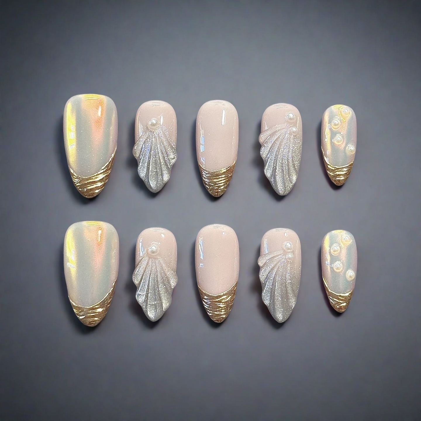 Mermaid Glow – Pearl Chrome Press-On Nails