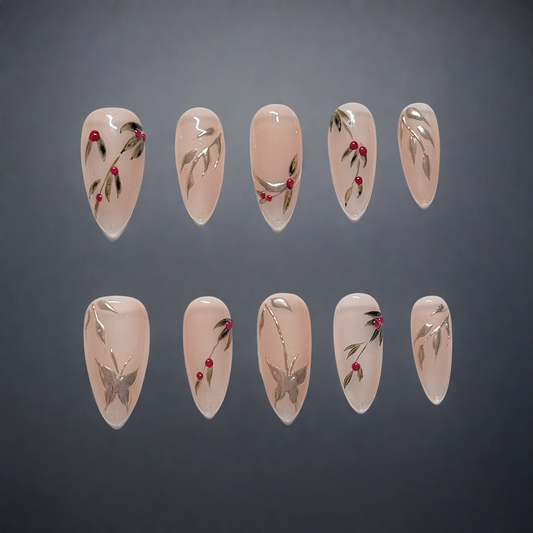 Nude Botanical Butterfly Press-On Nails