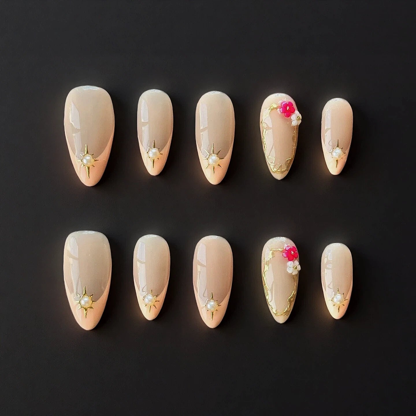 Blossom Pearl – Nude Pink Floral Press-On Nails