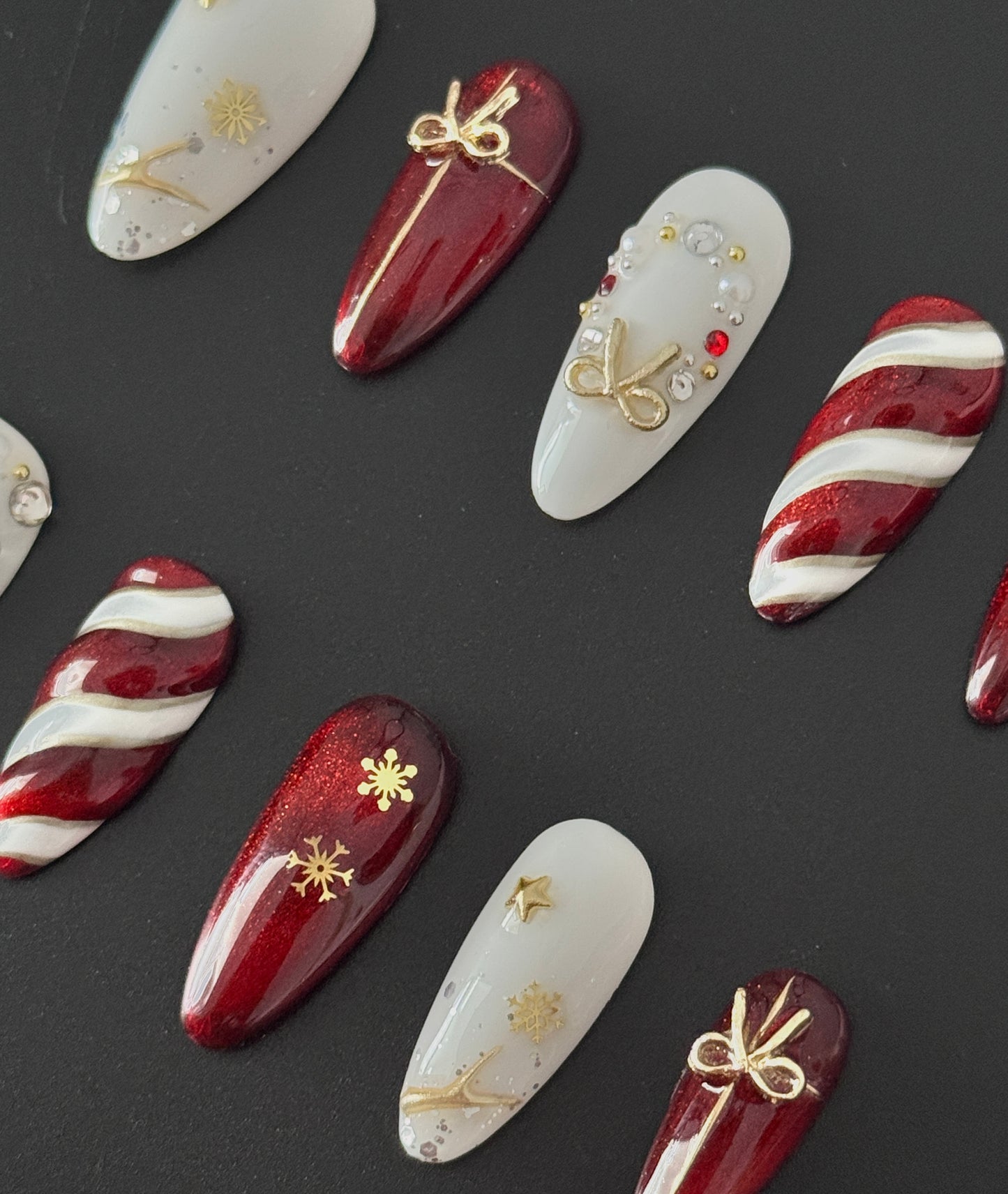 Holiday Red Candy & Snowflake Press-On Nails