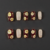 Burgundy Plum Blossom Press-On Nails | Hand-Painted Floral Nails with Gold Details