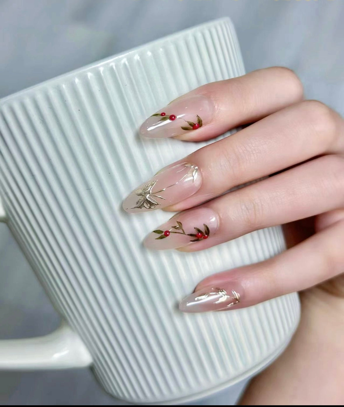 Nude Botanical Butterfly Press-On Nails