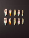 Golden Bloom Fantasy Press-On Nails | Handcrafted 3D Floral Luxury Nail Set
