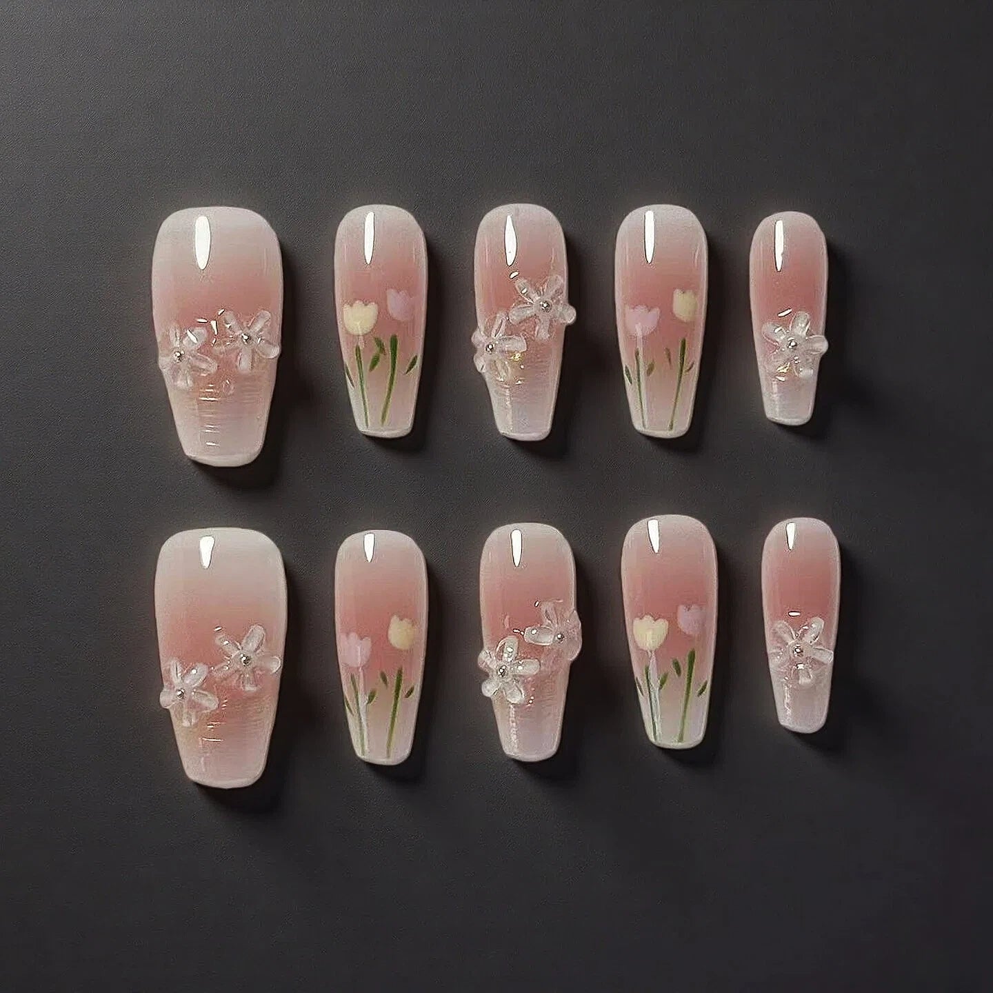 Blush Pink Blossom & 3D Flower Press-On Nails