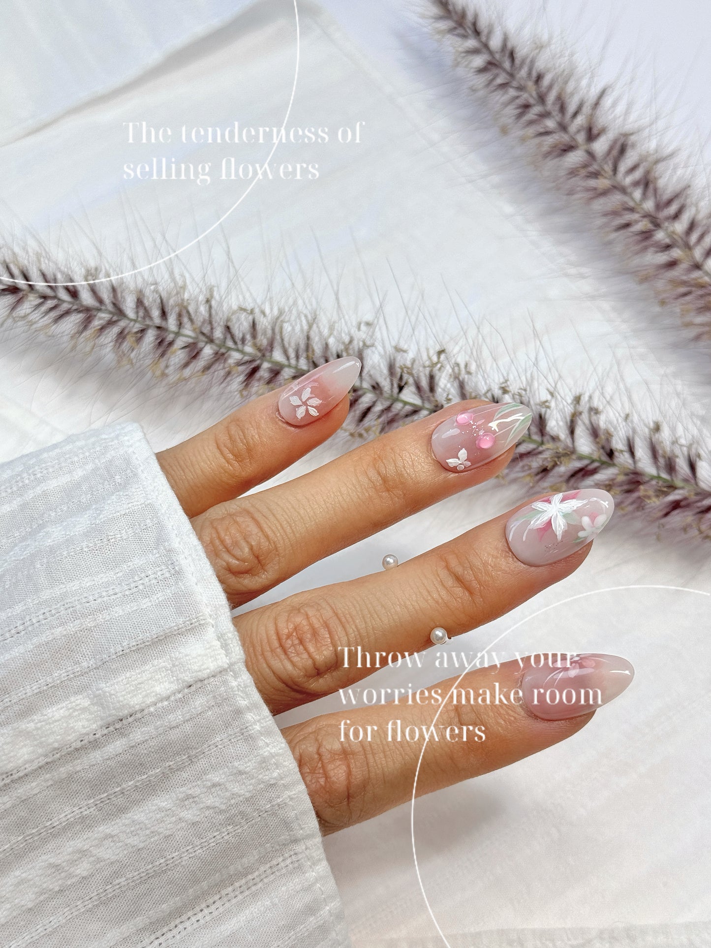 Blossom Garden Hand-Painted Floral Press-On Nails