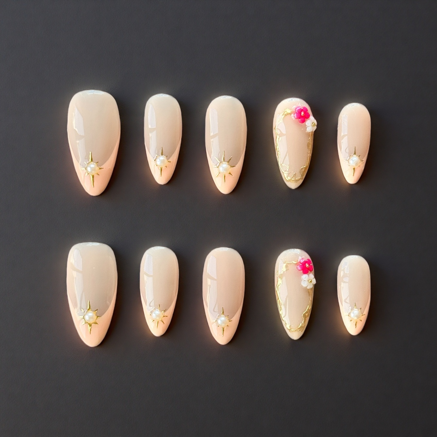 Blossom Pearl – Nude Pink Floral Press-On Nails