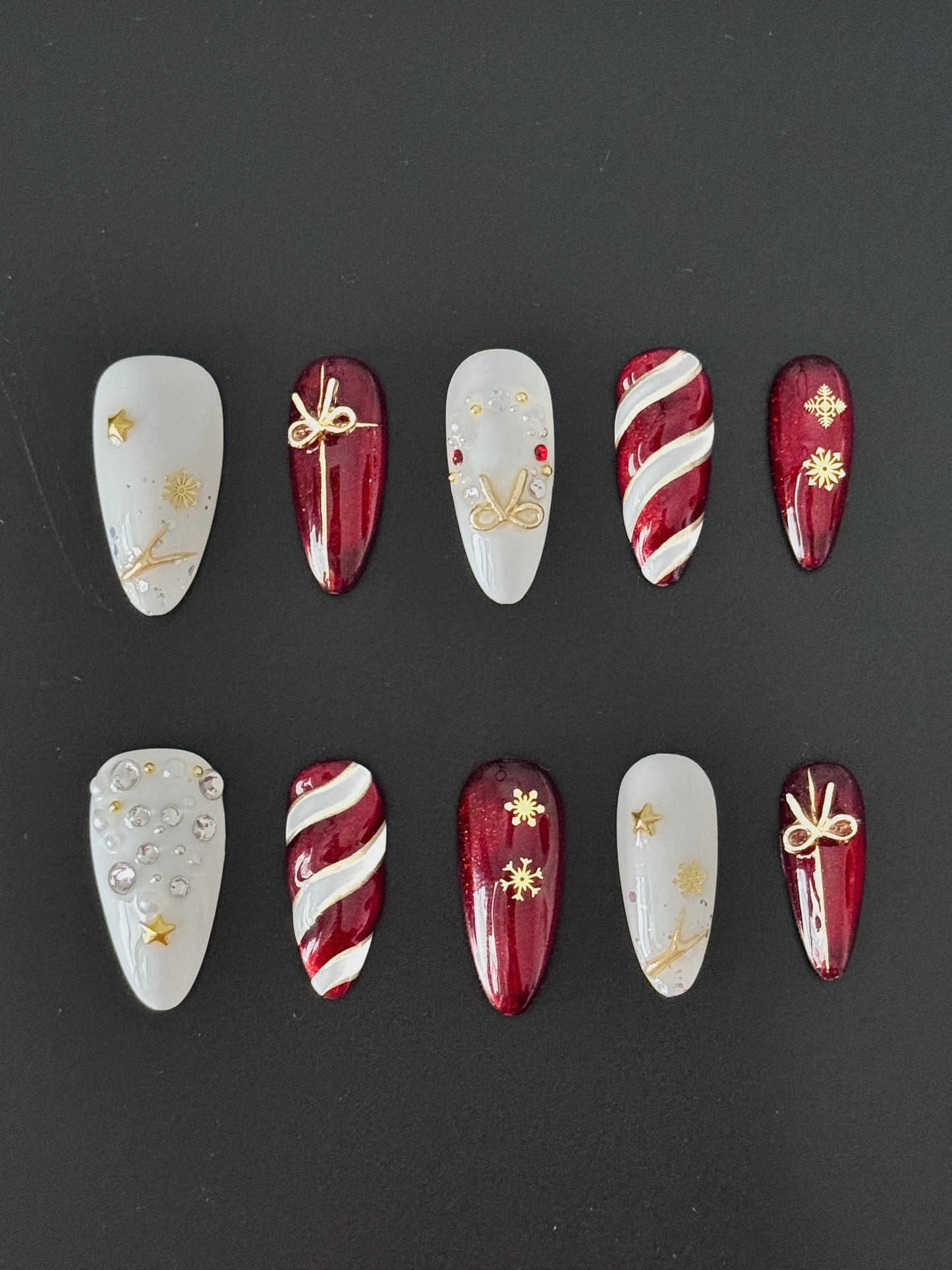 Holiday Red Candy & Snowflake Press-On Nails