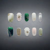 Jade Blossom Harmony – 3D Floral & Green Press-On Nails