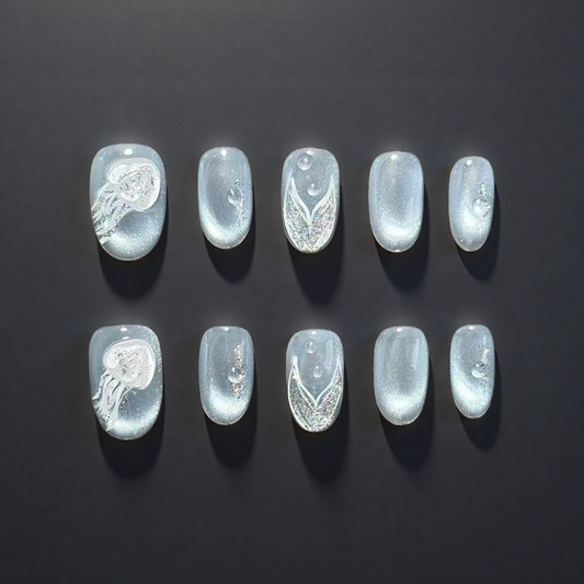 Ocean Whisper – Jellyfish & Mermaid Tail Press-On Nails