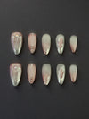 Pink Chrome Abstract Press-On Nails – Medium Almond Metallic Nude Nail Set
