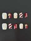 Holiday Red Candy & Snowflake Toe Press-On Nails