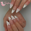 Elegant White French Tip Press-On Nails – Long Almond Shape with Glossy Finish & 3D Bows