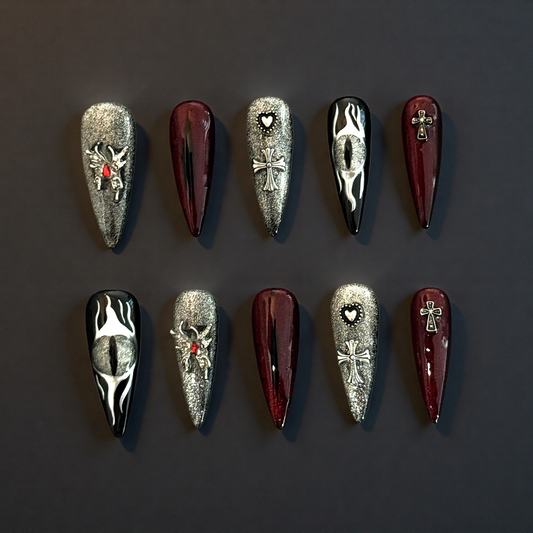 Dark Gothic Cat Eye — Handmade Press-On Nails