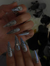 Silver Relic – Handmade Metallic Sculpted Press-On Nails