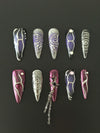 Chrome Goth Statement Press-On Nails | Purple Pink Metallic Cat Eye Nails with Chain | Handmade by Nailpare