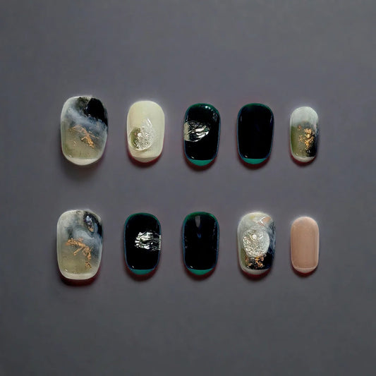 Emerald Eclipse Marble Press-On Nails