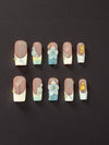 Blue Blossom French Press-On Nails | 3D Floral Handmade Reusable Nails