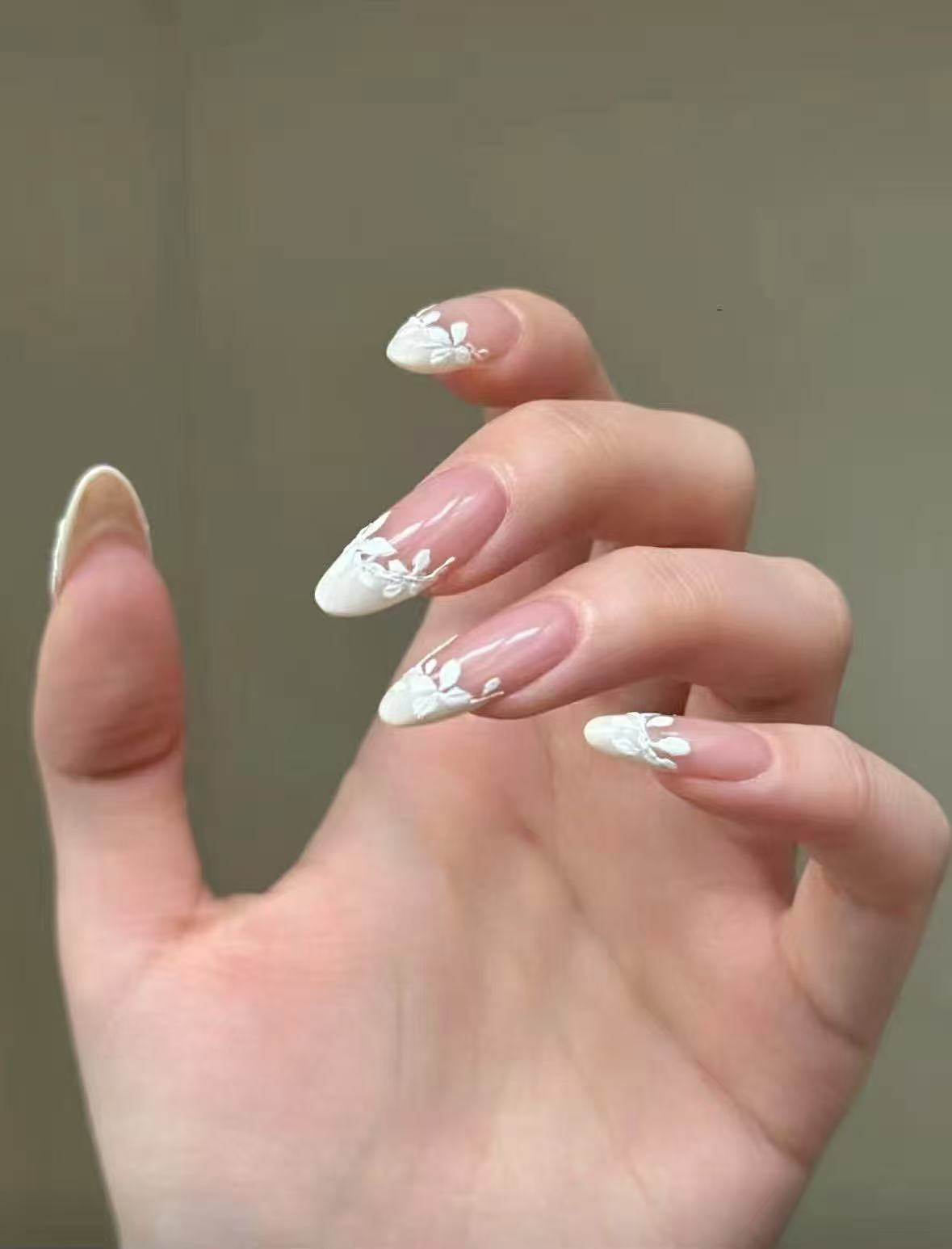 Petal Whisper – White Floral French Tip Press-On Nails