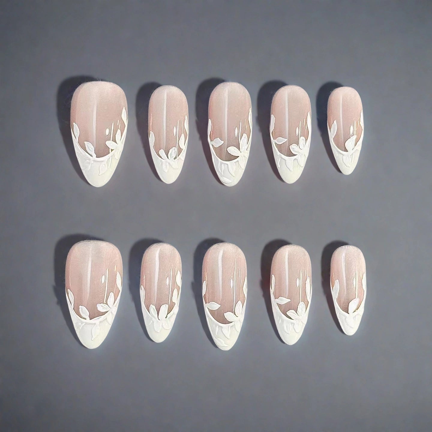 Petal Whisper – White Floral French Tip Press-On Nails