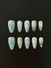 Celestial Frost Blue Press-On Nails – Starry Sky Handmade Gel Set | Almond Shape | Nailpare