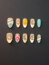 Ocean Bloom Pearl Press-On Nails | Handmade Beach Floral Almond Nails